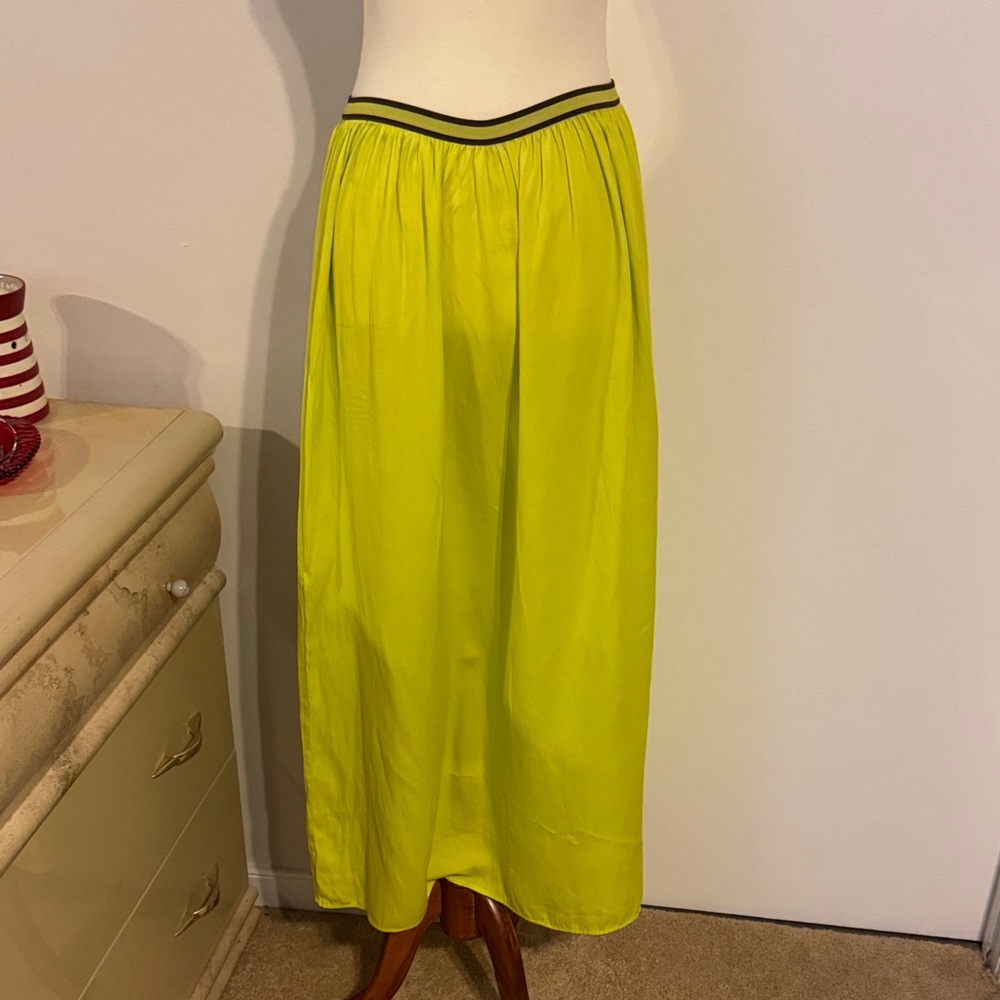 Old Navy Lime Yellow Maxi Skirt with Striped Waistband